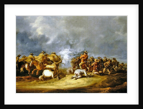 A Calvary Charge: mounted troops attacking a musket block by Benjamin Gerritsz. Cuyp