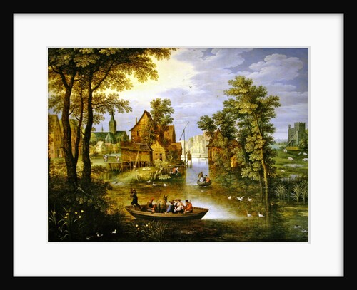 A river landscape with the Flight into Egypt by Marten Ryckaert