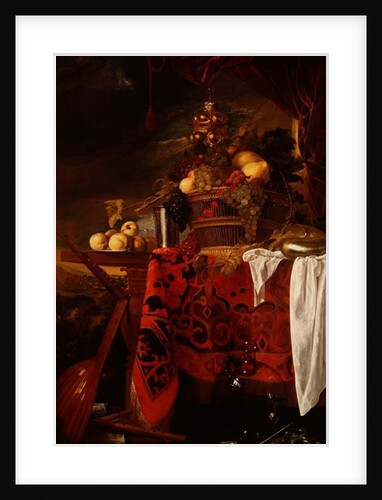 A Basket of Mixed Fruit with Gilt Cup, Silver Chalice, Nautilus, Glass and Peaches on a Plate by Jan Davidsz de Heem