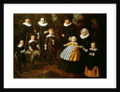 Group portrait of three generations of a family in the grounds of a country house by Dirck Santvoort