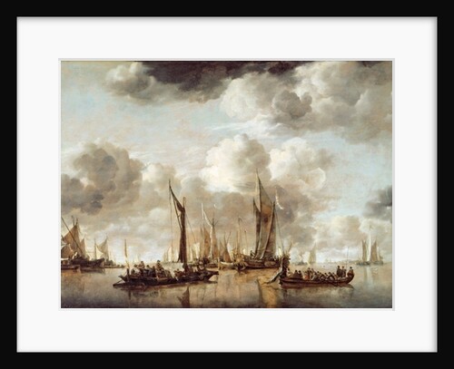 A Dutch Yacht Firing a Salute as a Barge Pulls Away, 1650 by Jan van de Capelle or Cappelle