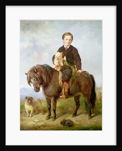 John Samuel Bradford as a boy seated on a shetland pony with a pug dog, 19th century by Gourlay Steel