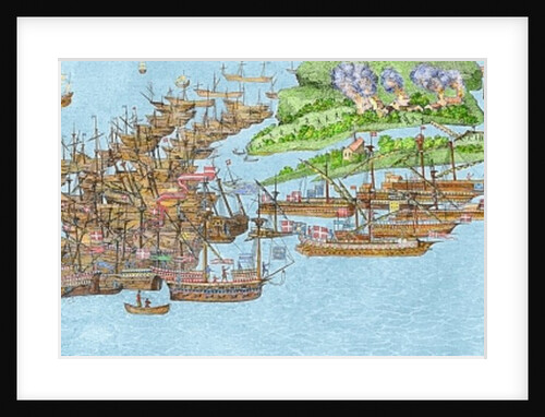 The French fleet becalmed and the attack on the Isle of Wight, 1545, by James (after) Basire
