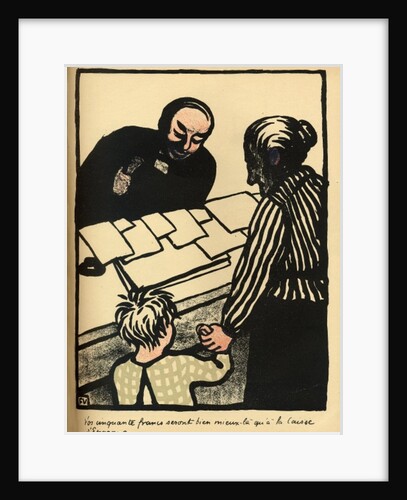 A woman and child hand over their savings to the priest by Felix Edouard Vallotton