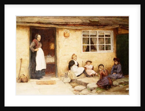 Children playing Dice by a Cottage by English School