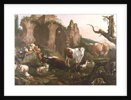 Farm animals in a landscape, 1685 by Johann Heinrich Roos
