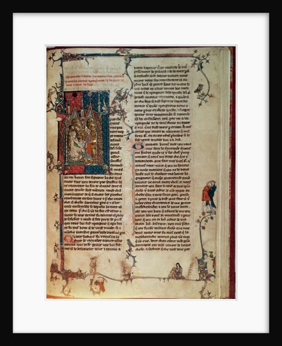 Walter Map taking down a story of the adventures of the Knights of the Round Table on the quest of the Holy Grail at the dictation of King Arthur by English School