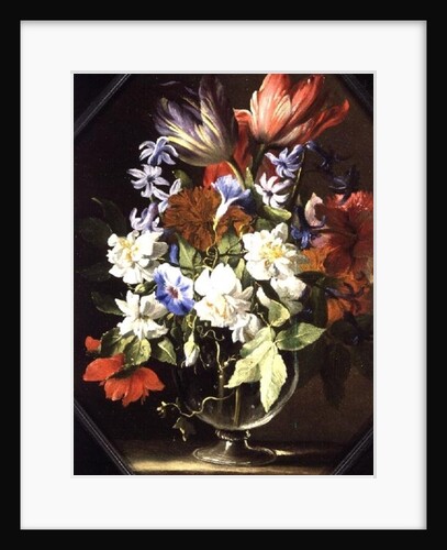 A Vase of Flowers on a Stone Ledge Containing Tulips, Chrysanthemums, Dahlias and Narcissi, 17th century by Abraham Brueghel