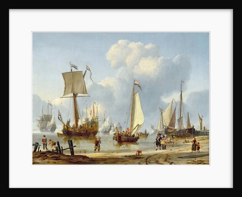 Ships in Calm Water with Figures by the Shore by Abraham Storck