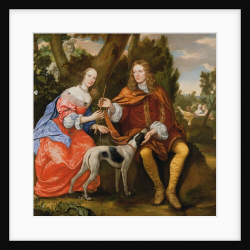 Portrait of a Gentleman and his Wife Holding an Arrow, Seated with their Dog by Jan Mytens