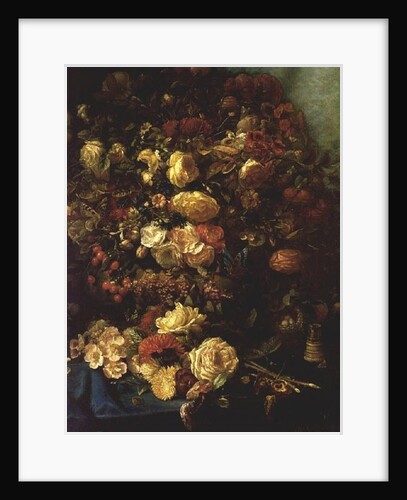Still Life of Flowers on a Ledge with Birds Nest, 1884 by Pierre-Louis de Coninck