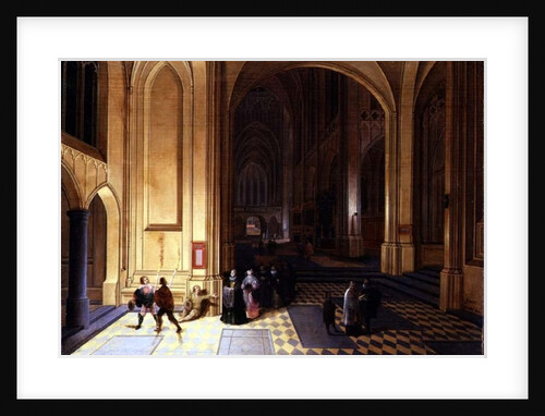 Interior of a cathedral with a beggar and other figures by Pieter the Elder Neeffs