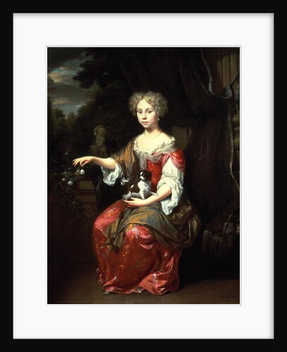 Portrait of a Lady holding her pet King Charles Spaniel by Jan Verkolje
