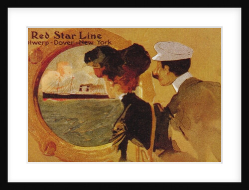 Poster advertising the 'Red Star Line' from Antwerp to New York via Dover by English School