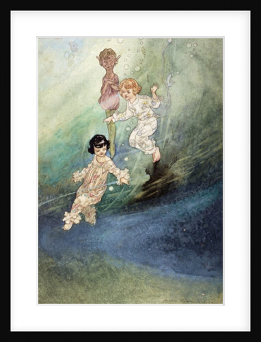 Untitled Watercolour, Children Underwater with an Elf by Charles Robinson