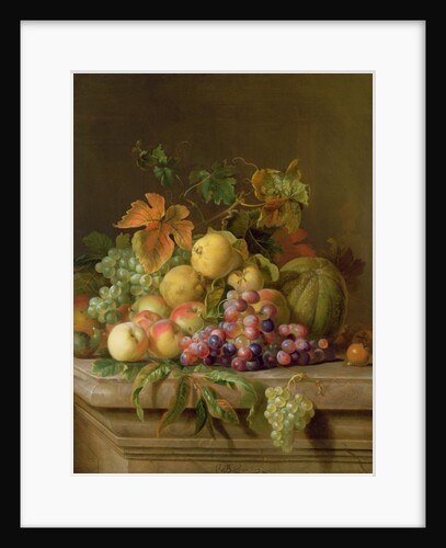 A Still Life of Melons, Grapes and Peaches on a Ledge by Jakob Bogdani or Bogdany