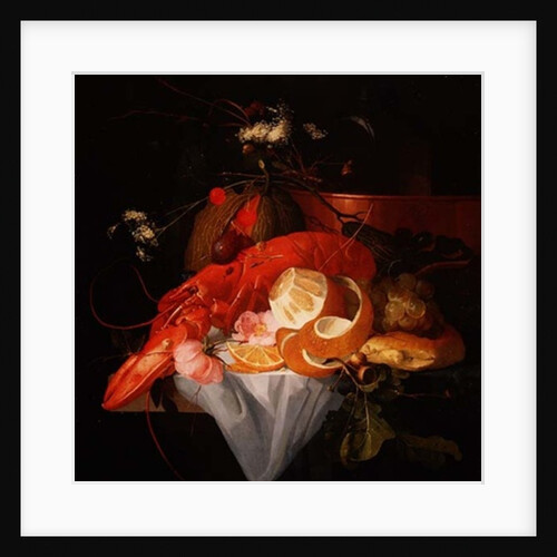 A Still Life with Lobster, Lemon and Grapes by Elias van den Broeck