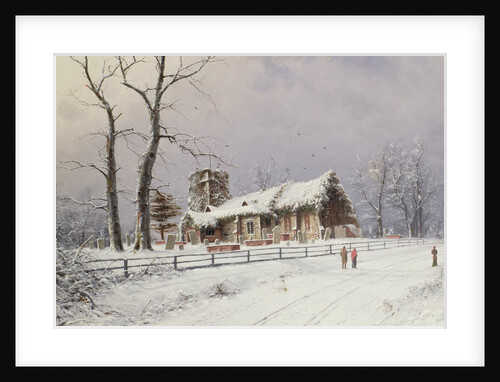 Winter Scene with Figures on a Path near a Church by Nils Hans Christiansen