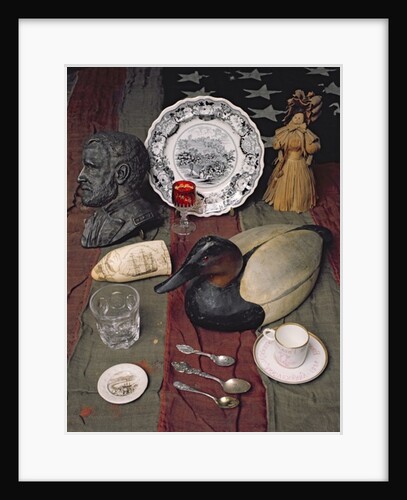 Collection of objects, including a commemorative cup and saucer of the Declaration of Independence, 1776 by American School