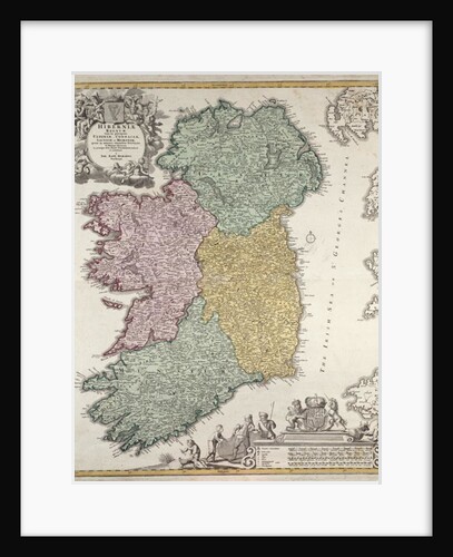 Map of Ireland showing the Provinces of Ulster, Munster, Connaught and Leinster, by Johann B. Homann, c.1730 by Johann Baptista Homann