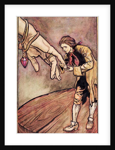 Original watercolour illustration for 'Gulliver's Travels' by Swift, Gulliver in Brobdingnag, 1909 by Arthur Rackham