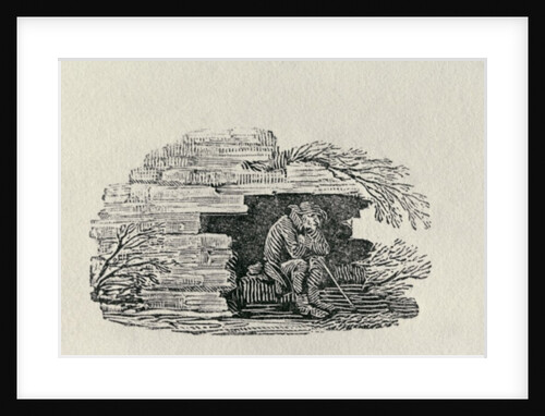 Seated Man Sheltering 'History of British Birds and Quadrupeds' by Thomas Bewick
