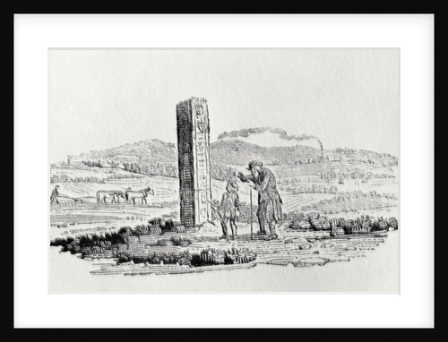 Man and a Boy by a Monument from 'History of British Birds and Quadrupeds' by Thomas Bewick