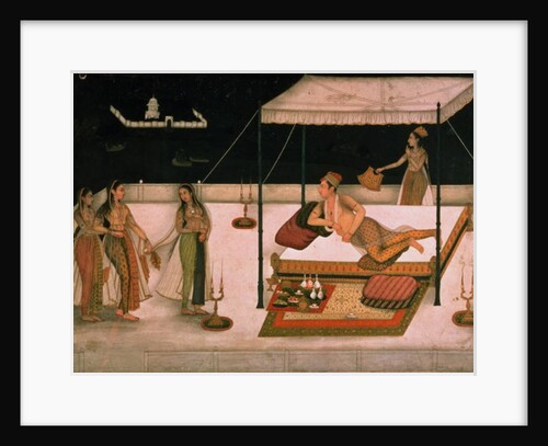 A Mughal prince receiving a lady at night, c.1680-90, Mughal by Unknown