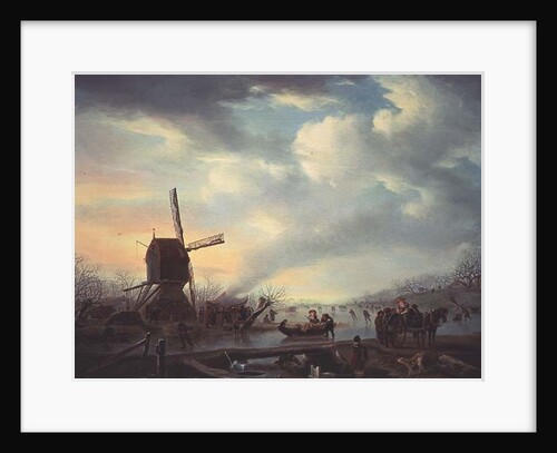 An Extensive Winter Landscape with Figures Skating by Andries Vermeulen