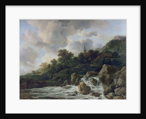 A Waterfall at the Foot of a Hill, near a Village, c.1665-70 by Jacob Isaaksz. or Isaacksz. van Ruisdael
