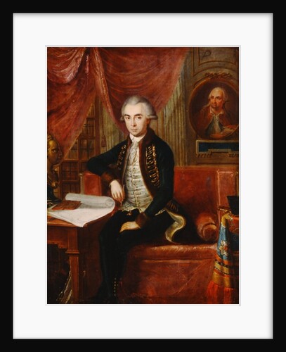 Portrait of Samuel Teleki with an oval portrait of Samuel Bruchental in the background by Janos Marton Stock