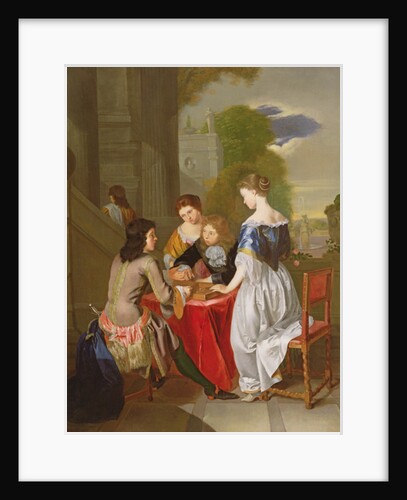 Elegant Company playing backgammon by Nicolaes Verkolje