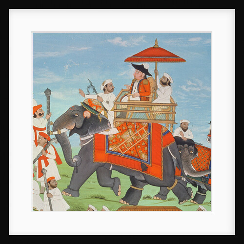 Colonel James Tod travelling by elephant through Rajasthan with his Cavalry and Sepoys by Indian School