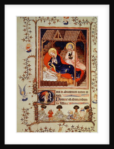 Nouv Lat 3093 f.42 Nativity and Visitation of the shepherds, from Duc de Berry's Tres Belle Heures, begun c.1382 by French School