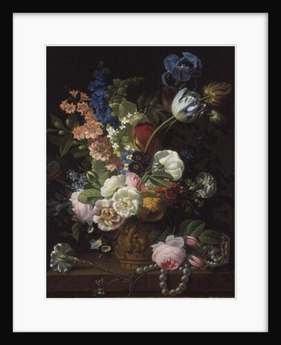A Still Life of Roses, Tulips, Carnations, Stocks and Other Flowers in a Decorative Urn, Resting on a Stone Ledge by Jean-Louis Prevost