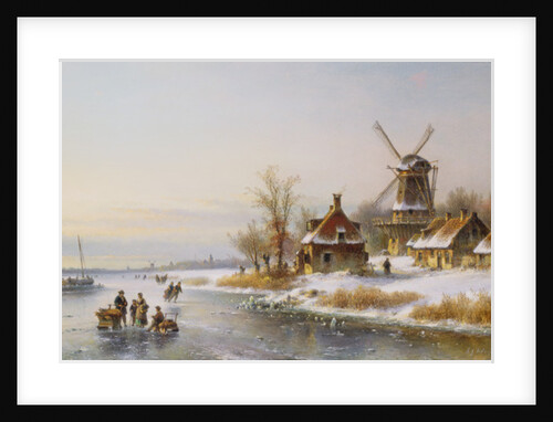 Windmill by a Frozen River by Laurens Johannes Kleijn