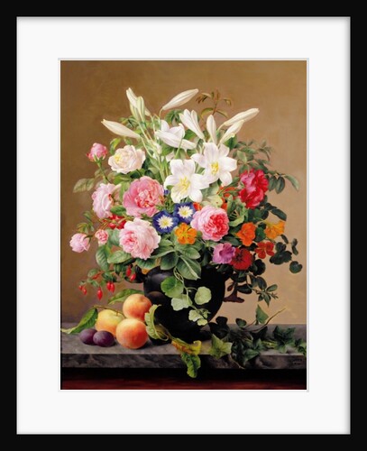 Still Life with Flowers and Fruit by V. Hoier