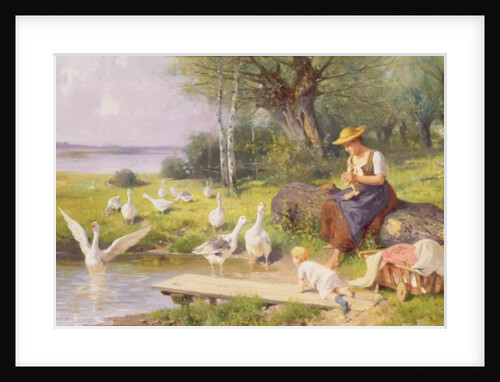 Mother and Child with Geese by Adolf Ernst Meissner