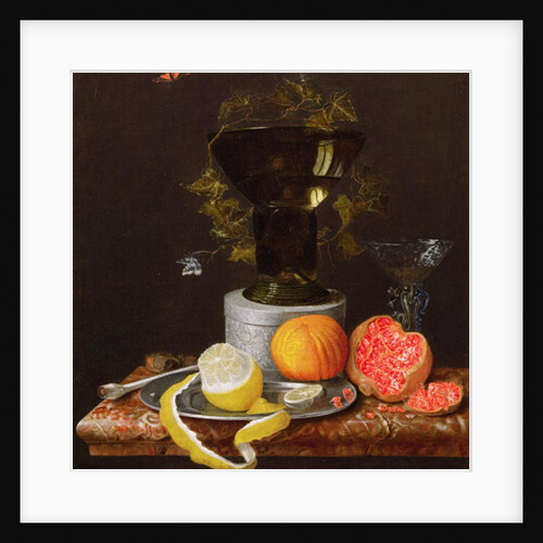 A Still Life with a Glass and Fruit on a Ledge by Wilhelm Ernst Wunder
