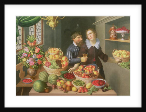 Man and Woman Before a Table Laid with Fruits and Vegetables by Georg Flegel