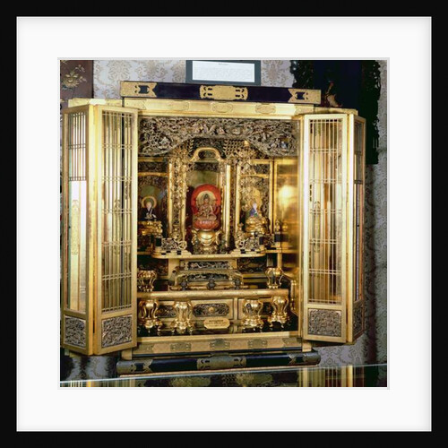 Butsudan shrine from a Daimyo's palace at Kyoto, contains a representation of a temple with graduated pagoda roof by School Japanese