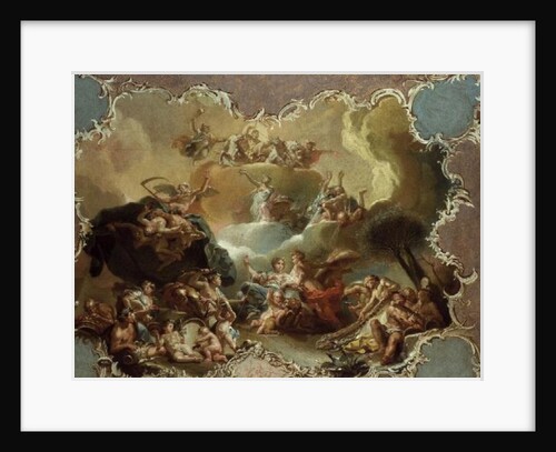 Modello for a ceiling decoration depicting Ceres with the fruits of the earth with Time overcoming Envy and Flora offering Flowers to Apollo by Martin Knoller