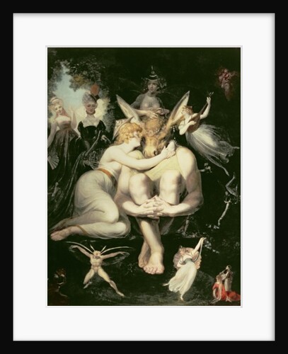 Titania Awakes, Surrounded by Attendant Fairies, clinging rapturously to Bottom, still wearing the Ass's Head, 1793-4 by Henry Fuseli