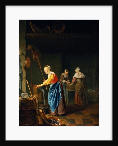 A Kitchen Scene with a Maid Drawing Water from a Well by Pieter van Slingelandt
