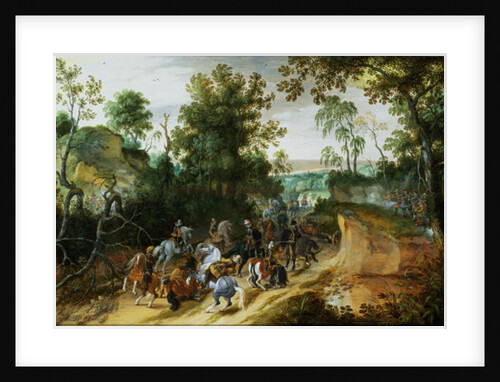 A Cavalry Column Ambushed on a Woodland path by Sebastian Vrancx