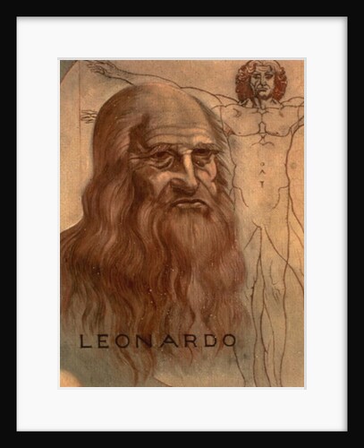 Portrait of Leonardo da Vinci with his`Vitruvian Man' by Anonymous