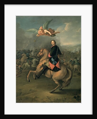 Portrait of Peter the Great against a background of the Battle of Poltava by Gottfried Danhauer