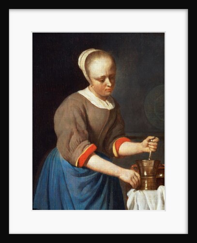 Young girl with a pestle and mortar by Gabriel Metsu