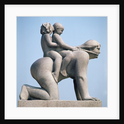 Woman with two children riding on her back by Gustav Vigeland
