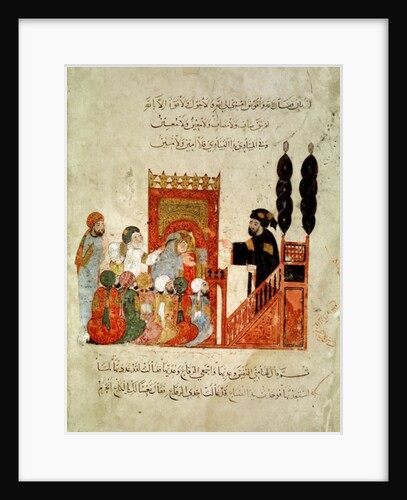 Ms Ar 5847 f.18v, Abou Zayd preaching in the Mosque by Yahya ibn Mahmud Al-Wasiti